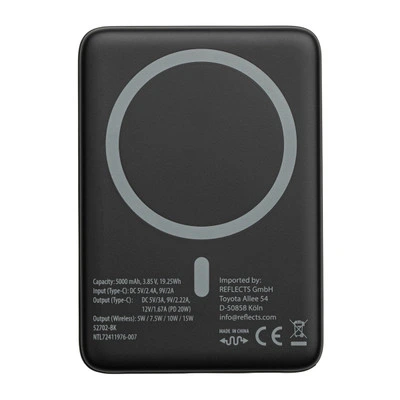 Magnetische 15W Wireless Powerbank REEVES-BOSTROCK schwarz 5000 mAh