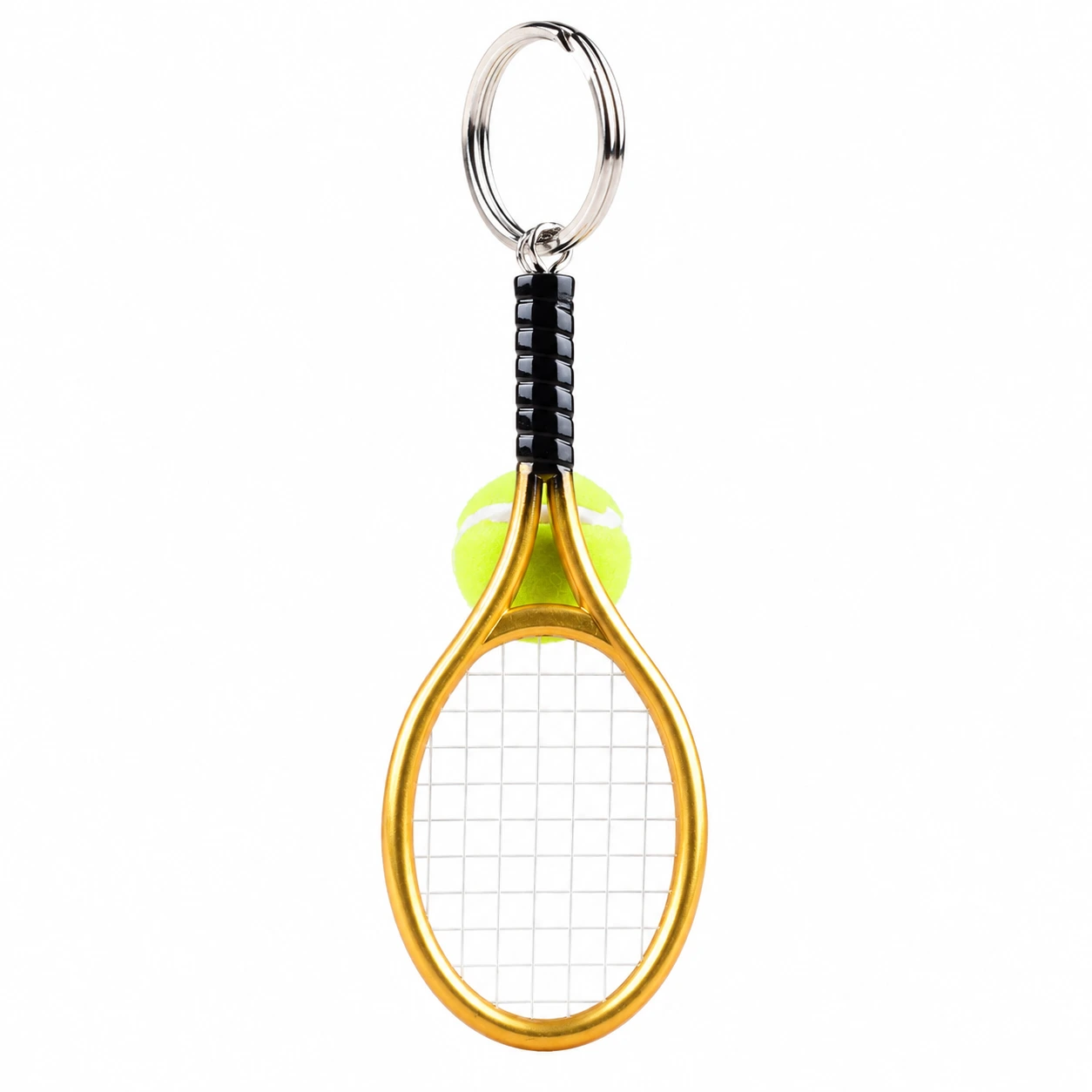 Metall Tennis-Schläger Schlüsselanhänger mit Tennisball – Individuell bedruckbarer Werbeanhänger