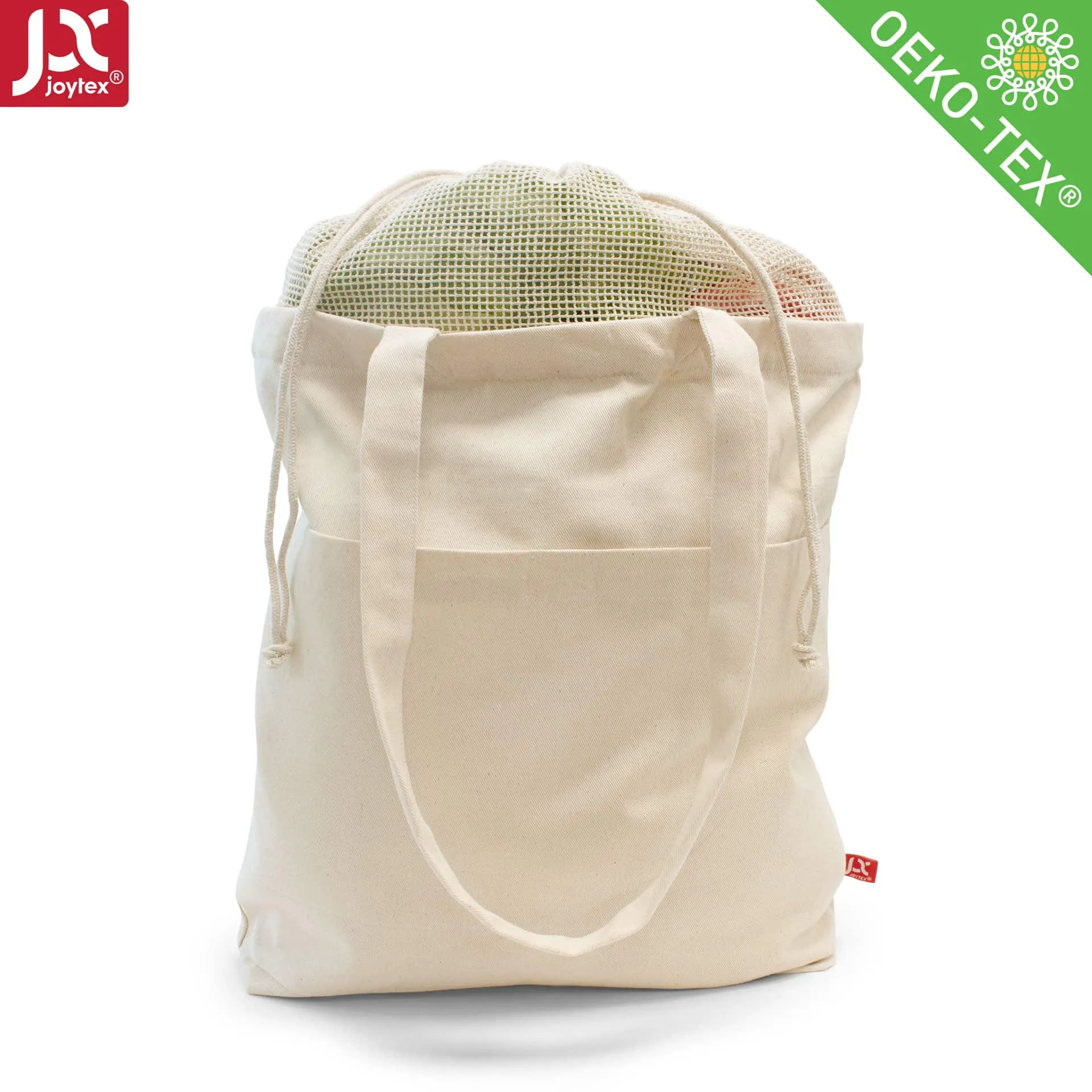 BRISBANE – Canvas-Tasche mit Netz-Einsatz, Kordelzug und langen Henkeln (38 x 42 cm)