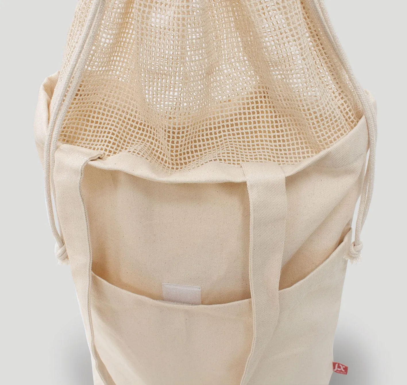 BRISBANE – Canvas-Tasche mit Netz-Einsatz, Kordelzug und langen Henkeln (38 x 42 cm)