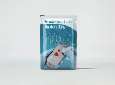 Händedesinfektionstücher bedrucken lassen mit Ihrem Logo oder Motiv (7×12 cm)
