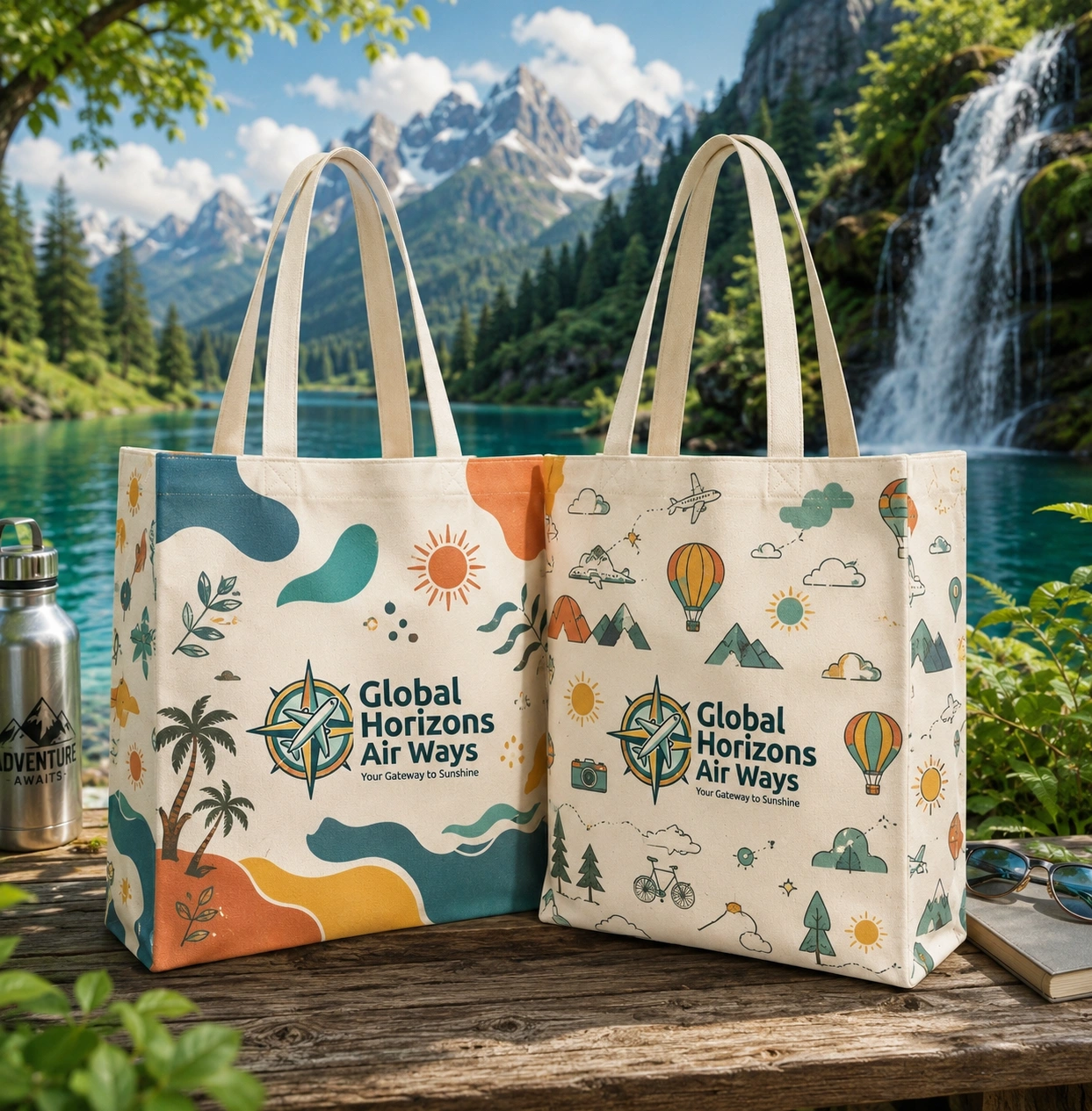 Baumwolltaschen ab 100 Stück mit Druck-All-Over mit Bodenfalte