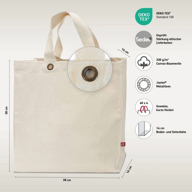 KALKUTTA – Canvas-Tasche mit Boden- und Seitenfalte sowie Metallösen (38 x 38 cm)