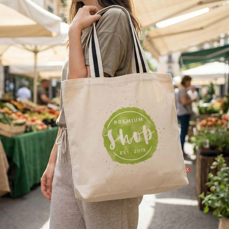 ANTWERPEN – Canvas-Tasche mit langen, zweifarbig gewebten Henkeln (38 x 42 cm)