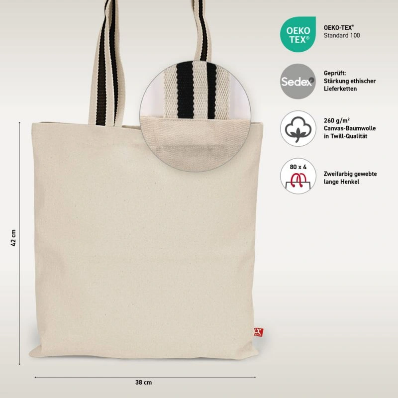 ANTWERPEN – Canvas-Tasche mit langen, zweifarbig gewebten Henkeln (38 x 42 cm)