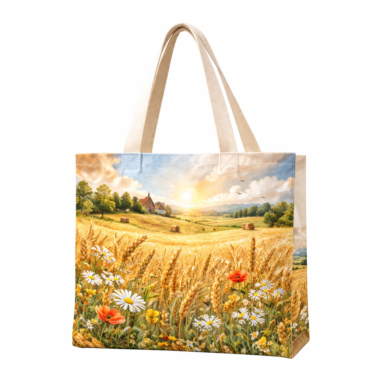 Baumwolltaschen mit Druck-All-Over mit Bodenfalte