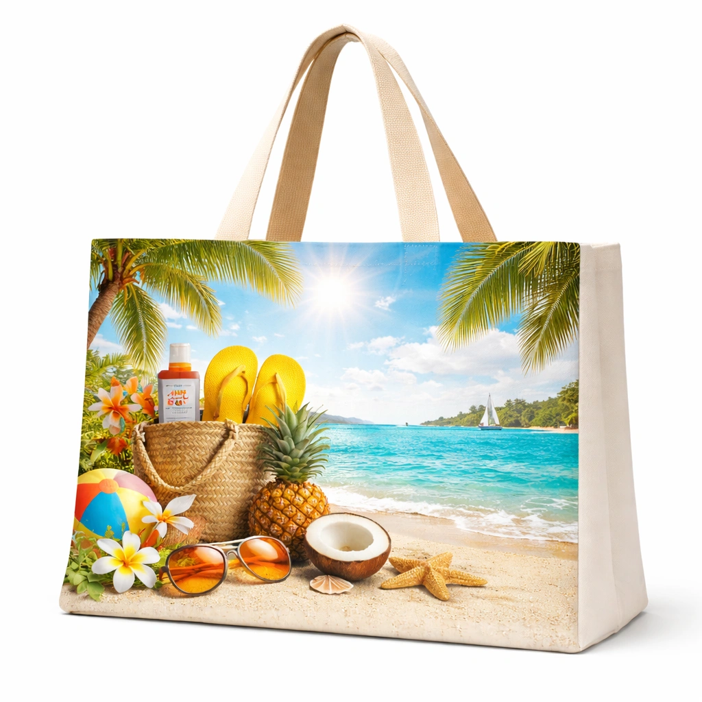 Baumwolltaschen mit Druck-All-Over mit Bodenfalte