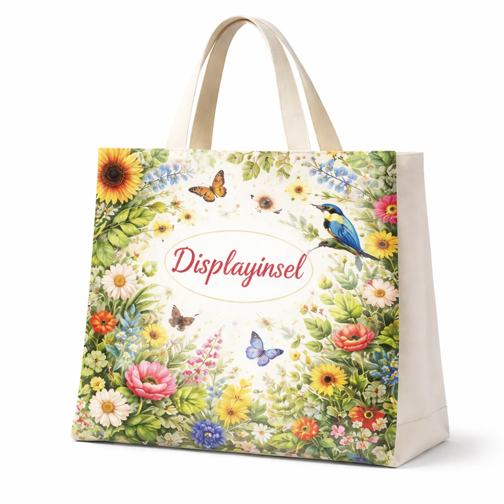Baumwolltaschen mit Druck-All-Over mit Bodenfalte