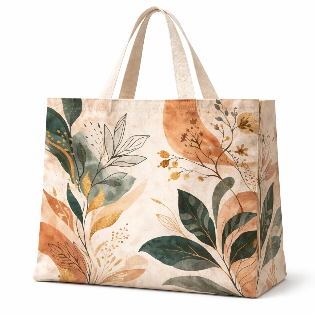 Baumwolltaschen mit Druck-All-Over mit Bodenfalte