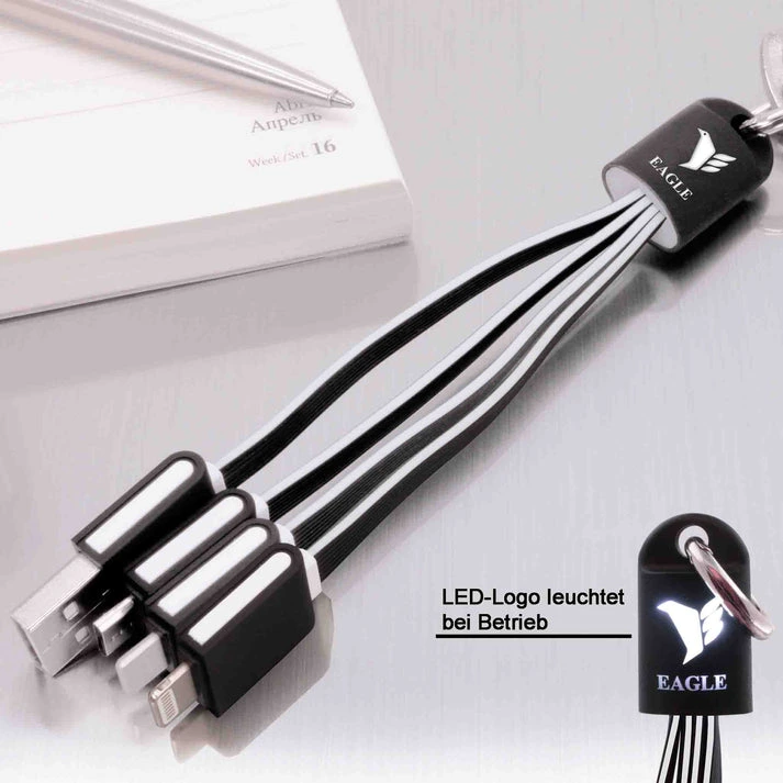 MagCable® 3in1 LED Drop – Multi-Ladekabel mit LED-Logo und Schlüsselanhänger