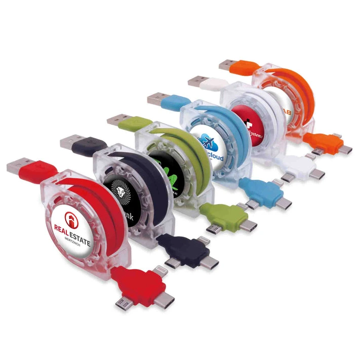 MagCable® 3in1 Roll – Ausziehbares Multi-Ladekabel mit 4-farbigem Doming