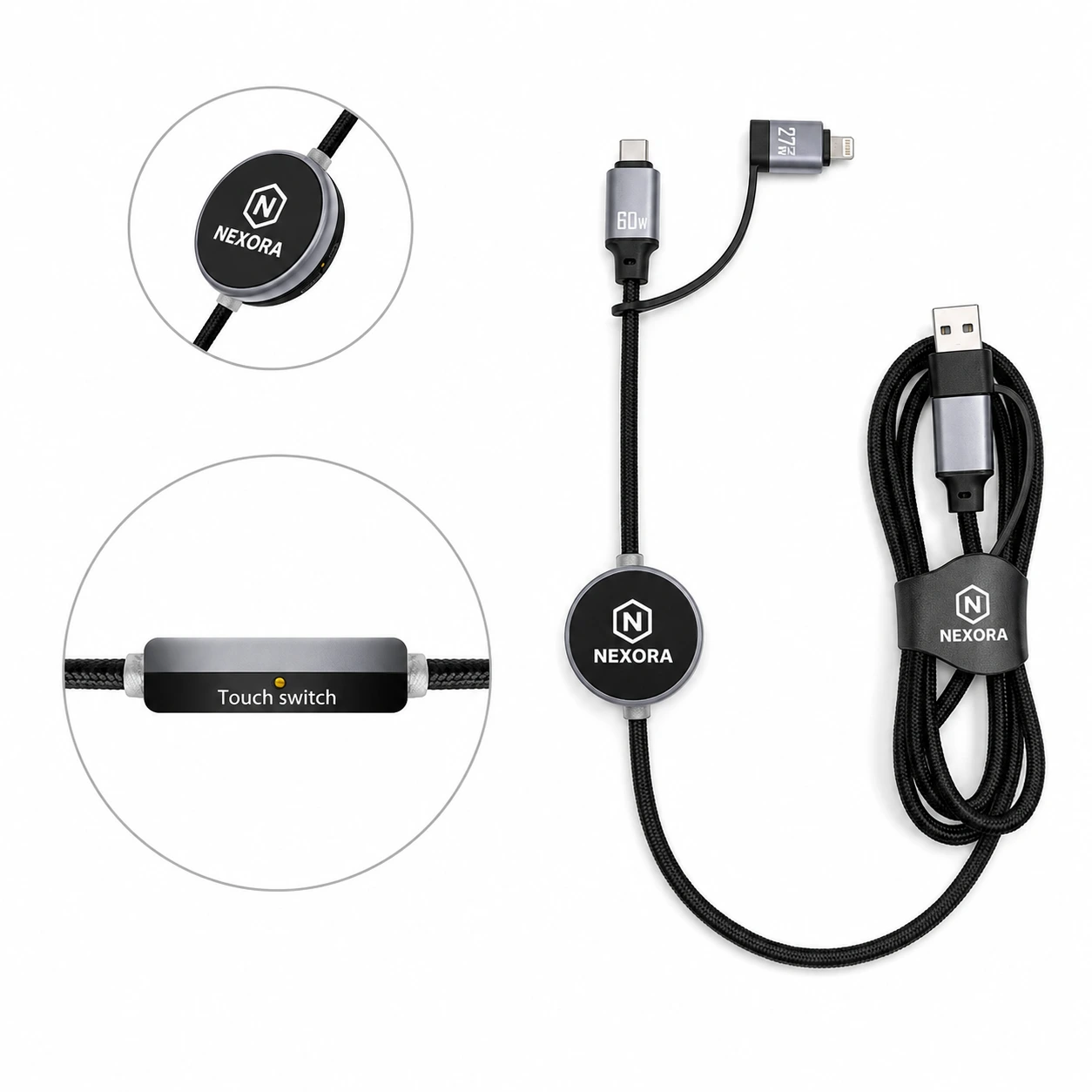 MagCable® 5in1 LED Long NFC – Schnelllade- und Datentransferkabel mit LED-Logo und NFC