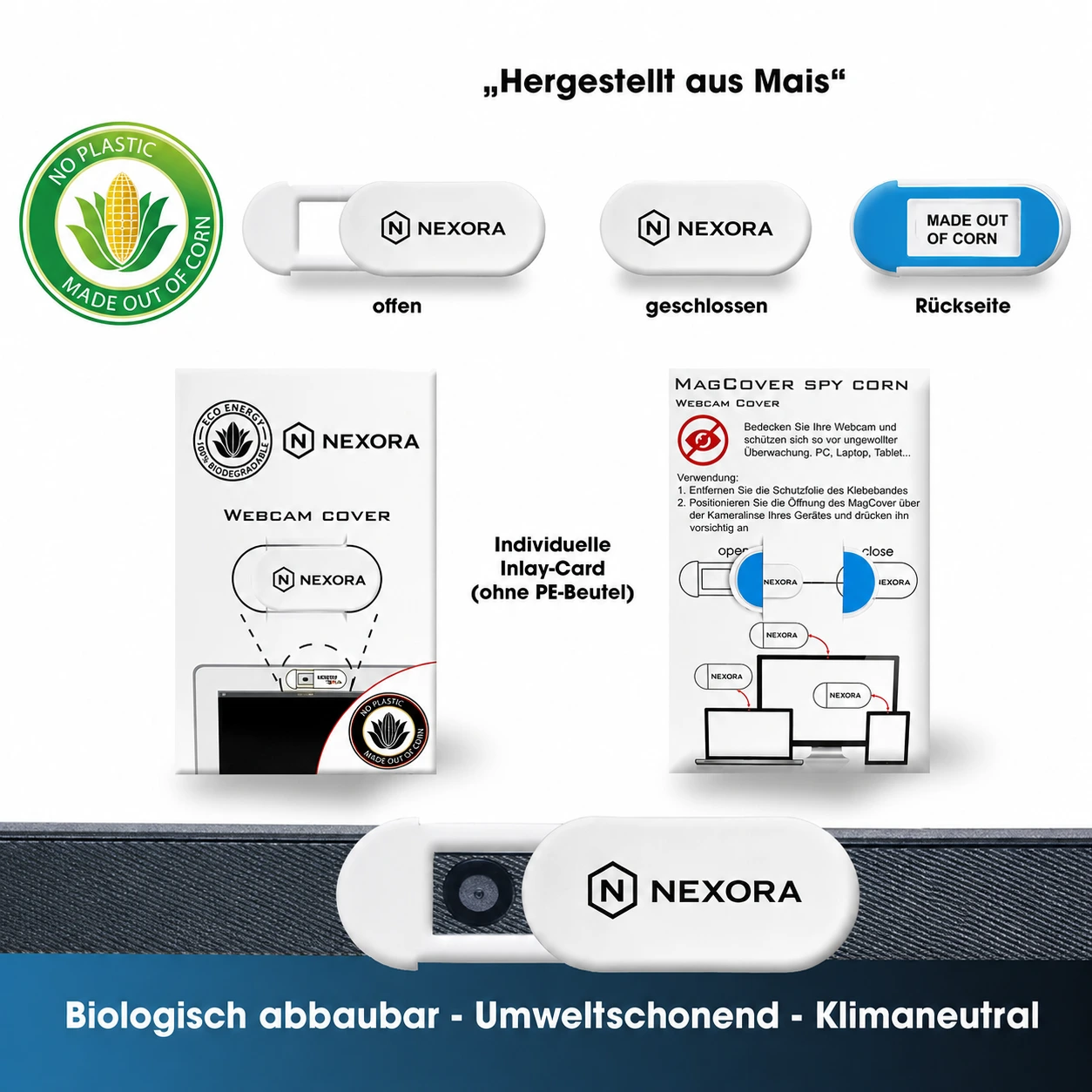 MagCover® Spy+ Corn – Biologisch abbaubare Webcam-Abdeckung aus Mais-Biokunststoff