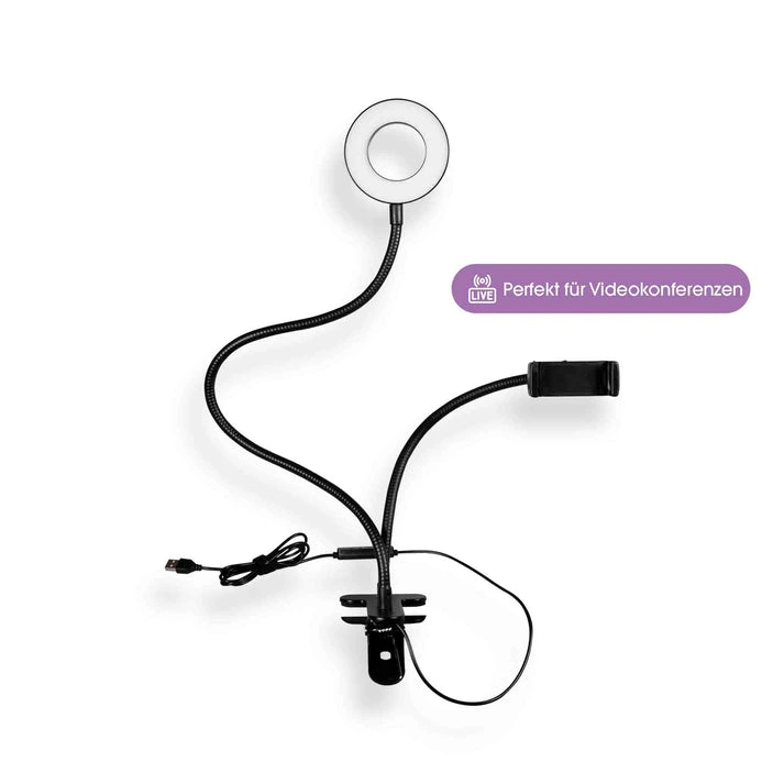MagLED® Desktop – LED-Ringlicht mit Smartphone-Halter und Tischklemme
