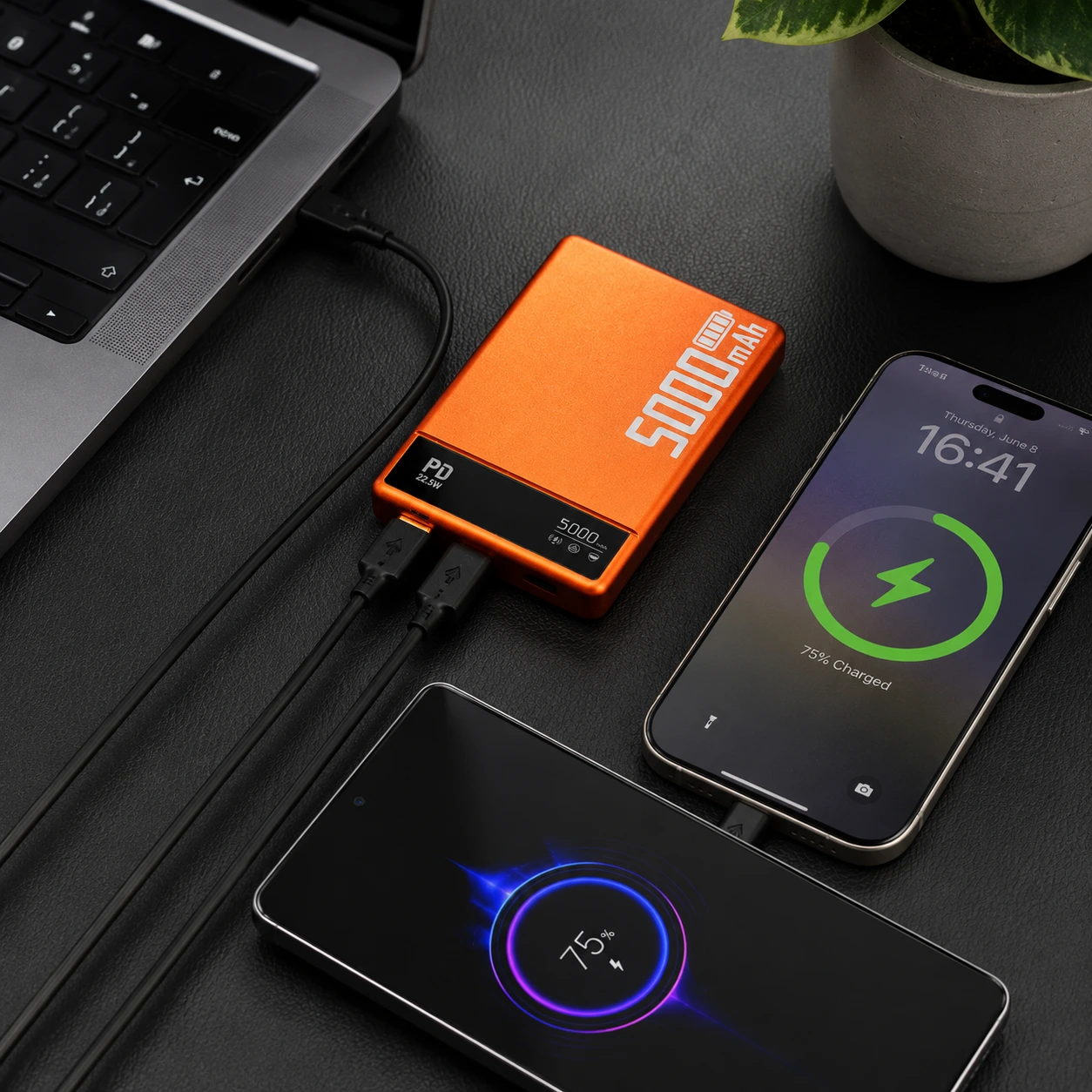 MagPower 3in1 "Slim" 5.000mAh Powerbank mit TFT-Display