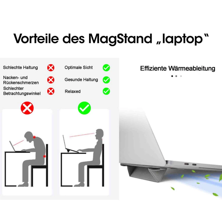 MagStand® Laptop – Faltbarer Laptop- und Tablet-Ständer aus PU-Leder