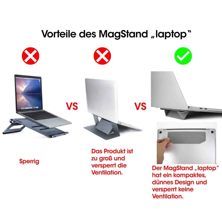 MagStand® Laptop – Faltbarer Laptop- und Tablet-Ständer aus PU-Leder