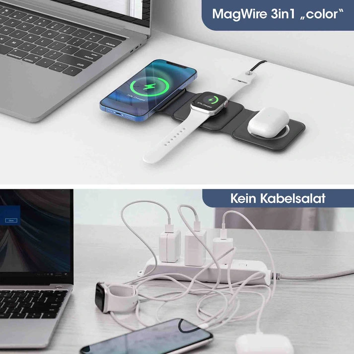 MagWire® 3in1 Color – Faltbares Wireless-Ladegerät mit MagSafe für iPhone, Apple Watch & AirPods