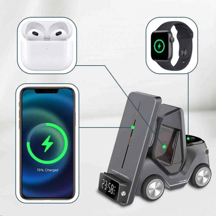 MagWire® 3in1 Fork – Wireless-Ladegerät im Gabelstapler-Design mit Uhr, Nachtlicht & MagSafe