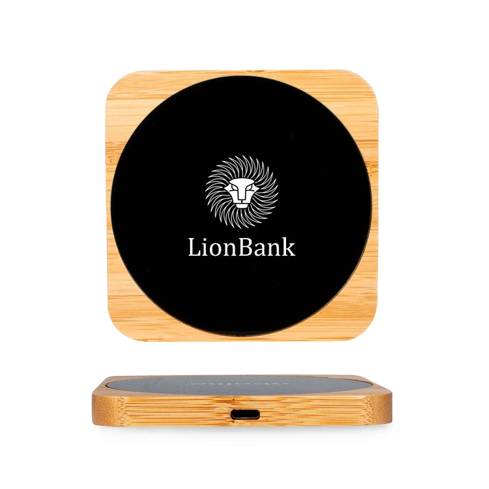 MagWire® LED Bamboo Square – Wireless-Ladegerät aus Bambus mit LED-Logo