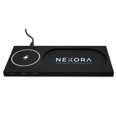 MagWire® LED-USB – Wireless Charger mit LED-Logo, 3 USB-Anschlüssen und Schreibtisch-Organizer