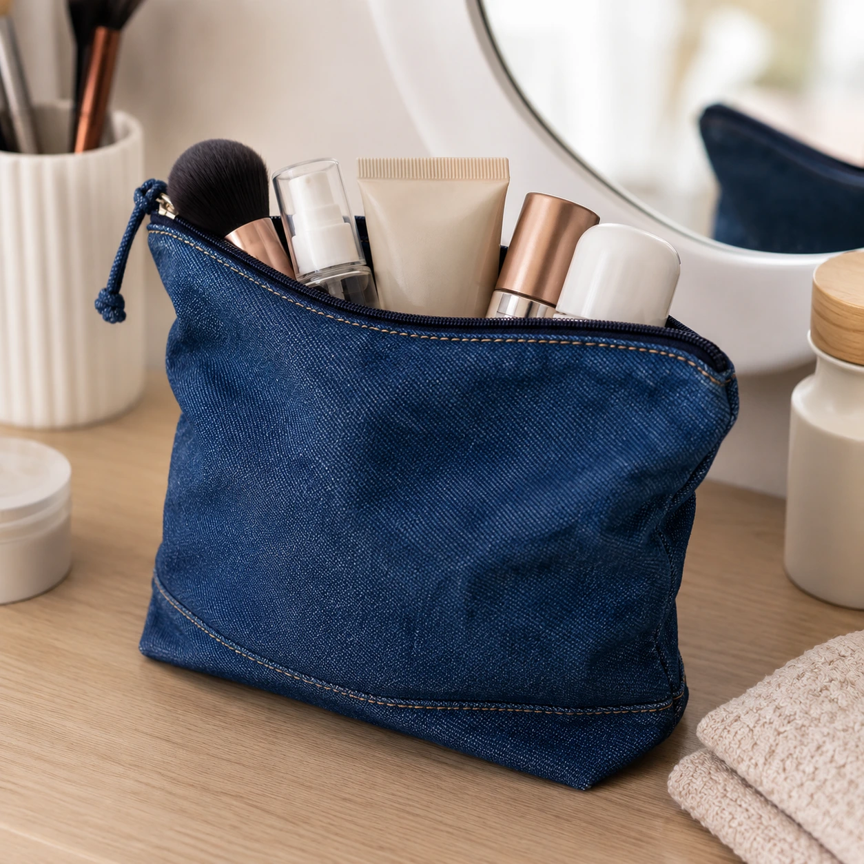 Recycelte Denim-Kühltasche mit Rollverschluss Mira