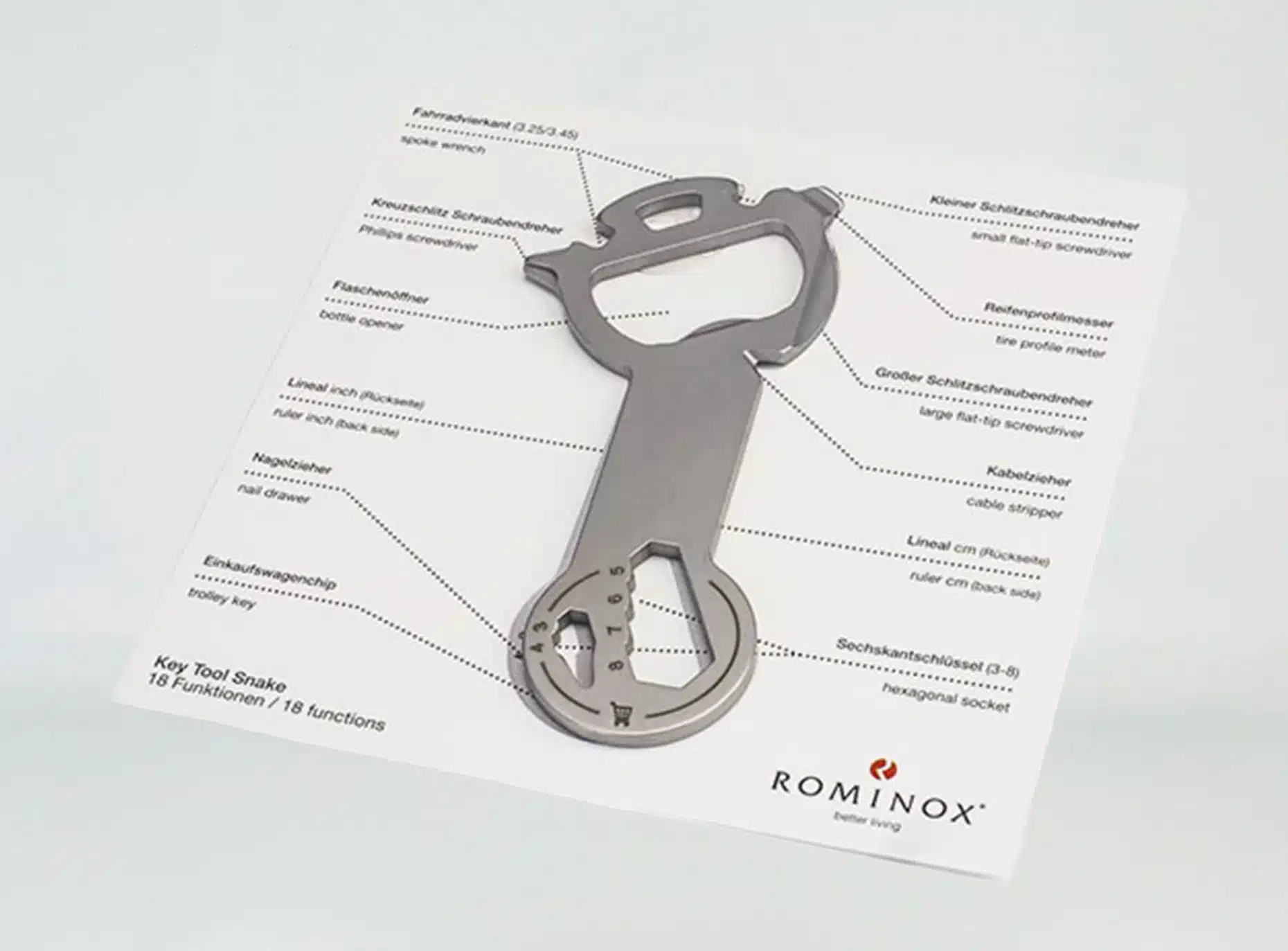 Schlüsselanhänger aus Metall, ROMINOX Snake Multifunktionstool mit Ihrem Logo