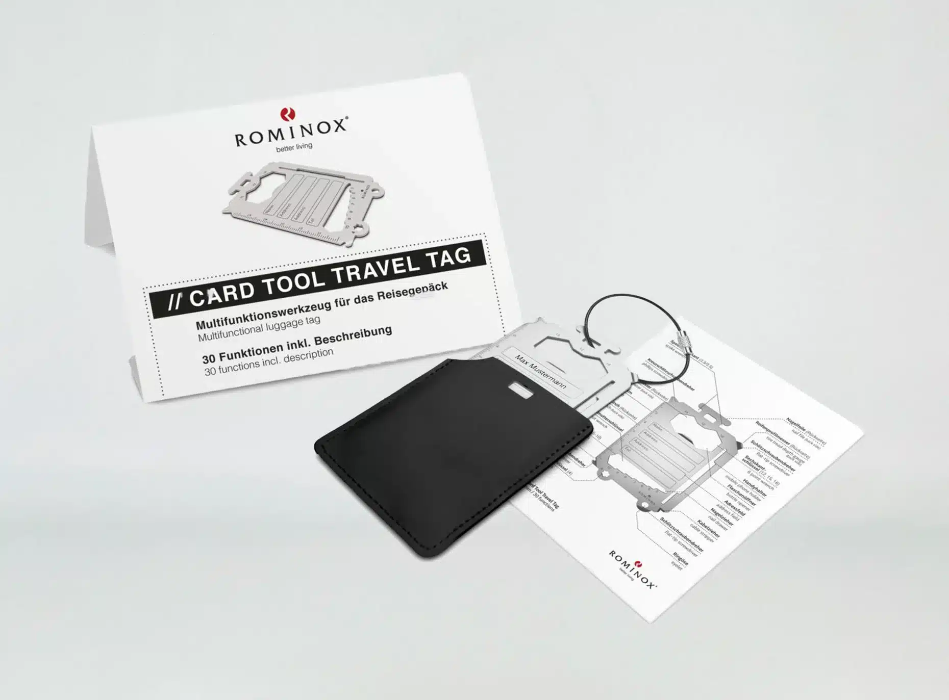 Schlüsselanhänger aus Metall, ROMINOX Travel Tag Multifunktionstool mit Ihrem Logo