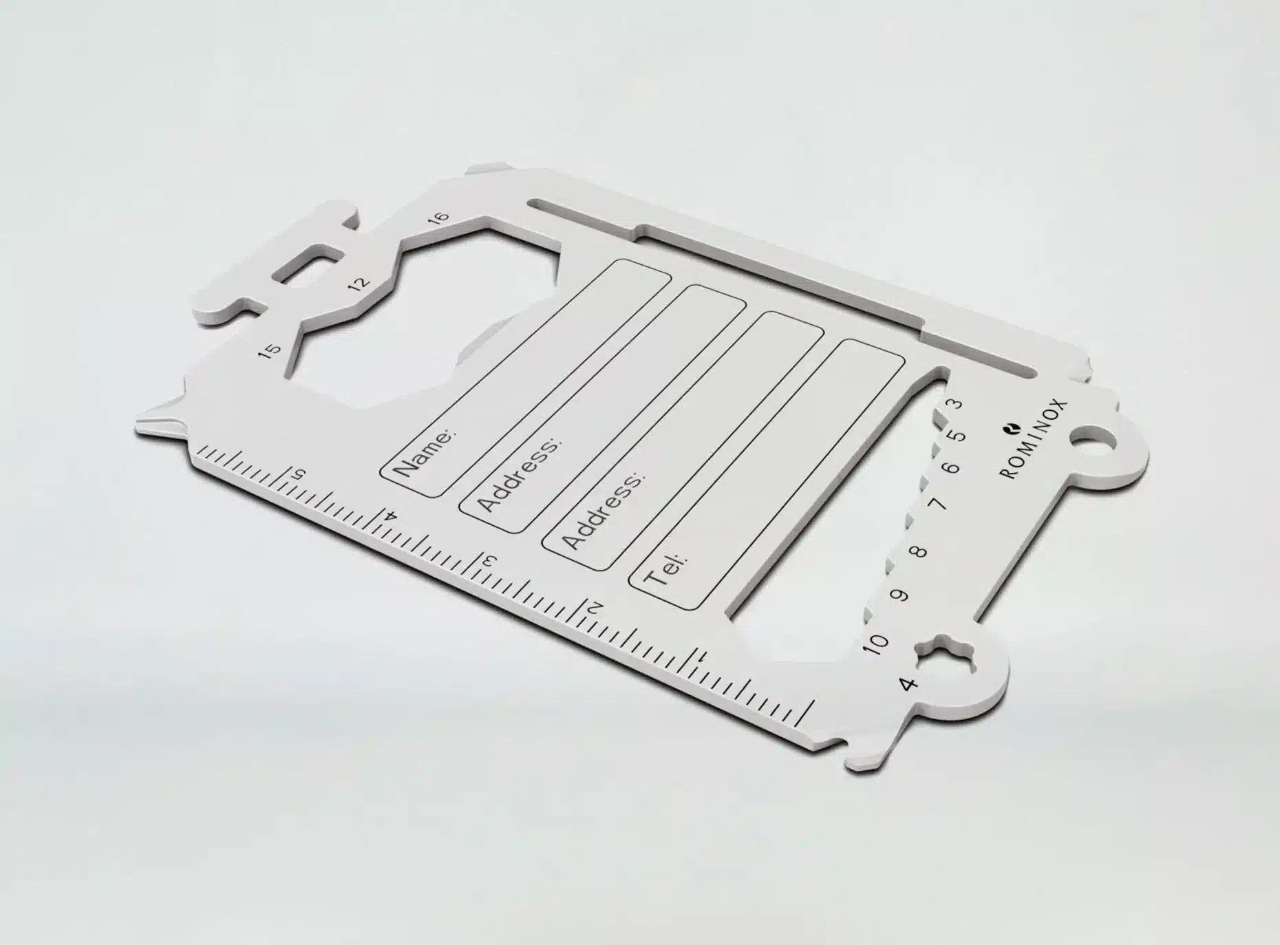Schlüsselanhänger aus Metall, ROMINOX Travel Tag Multifunktionstool mit Ihrem Logo