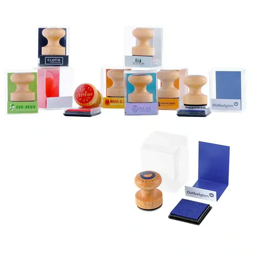 Stempel in der Box – Holzgriff mit Stempelkissen