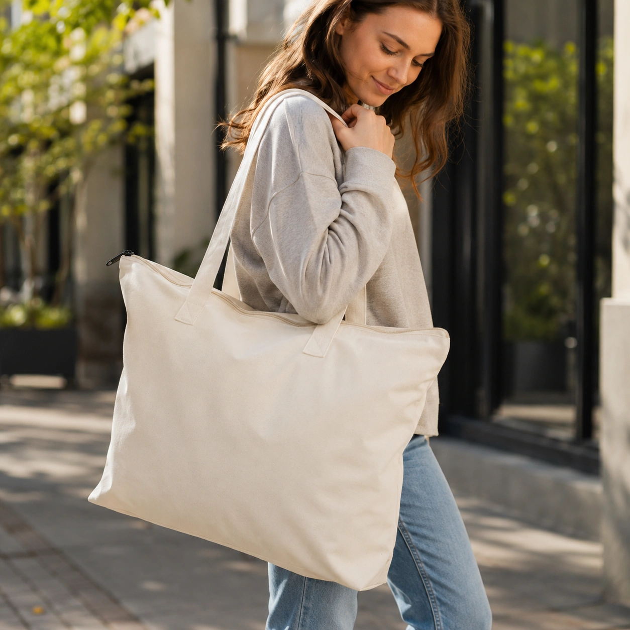 Tragetasche aus recyceltem Polycotton (330 g/m²) Malina