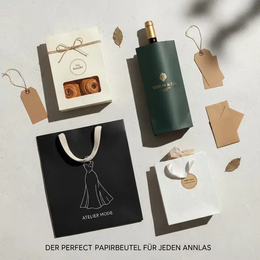 Verschiedene hochwertige Papiertaschen für jeden Anlass zusammen arrangiert