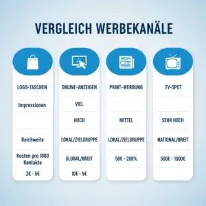 Vergleich Werbewirkung: Logo-Taschen vs Online-, Print- und TV-Werbung