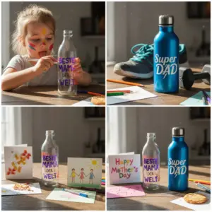 Personalisierte Flaschen für Muttertag und Vatertag.