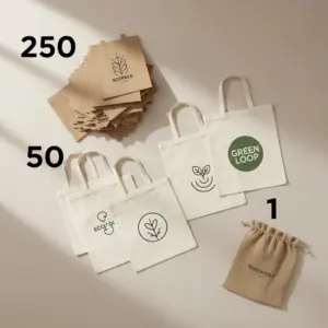 Vergleich der Mindestbestellmengen für bedruckte Taschen aus Papier, Baumwolle und Jute