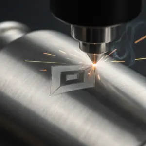 Lasergravur auf Edelstahl-Trinkflasche mit Firmenlogo.