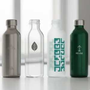 Vergleich von Trinkflaschen aus Edelstahl, Glas, Tritan und Aluminium.