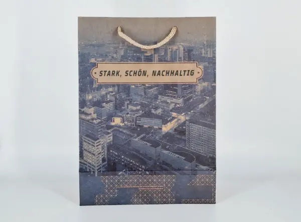 Hochwertige Einkaufstasche mit gedrehten beigen Kordelgriffen - Ansicht 2