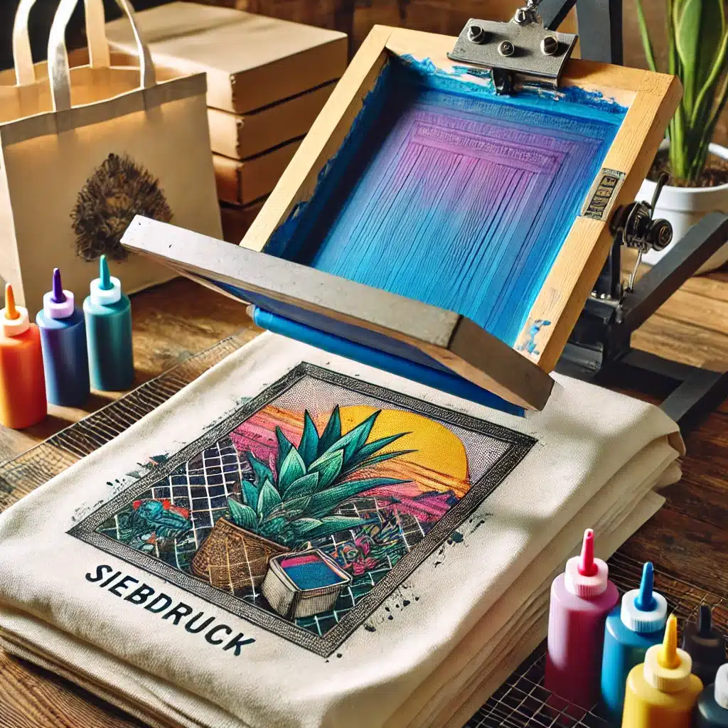Siebdruck, Drucktechnik für Baumwolltaschen – Baumwolltasche mit Siebdruckverfahren