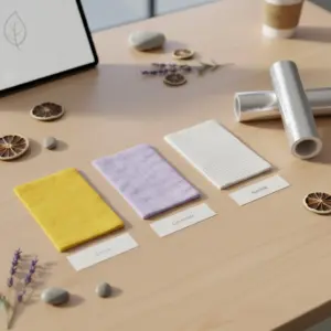 Material- und Duftauswahl für Erfrischungstücher mit Druck.