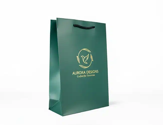 Hochwertige Papiertüten mit geknoteten Griffen, flachem Boden und Seitenfalten